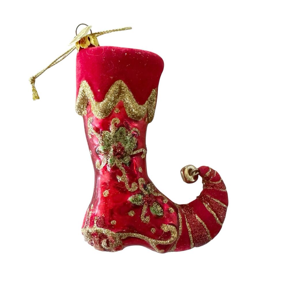 KSA Kurt S Alder Christmas Stocking Glass Ornament 4”